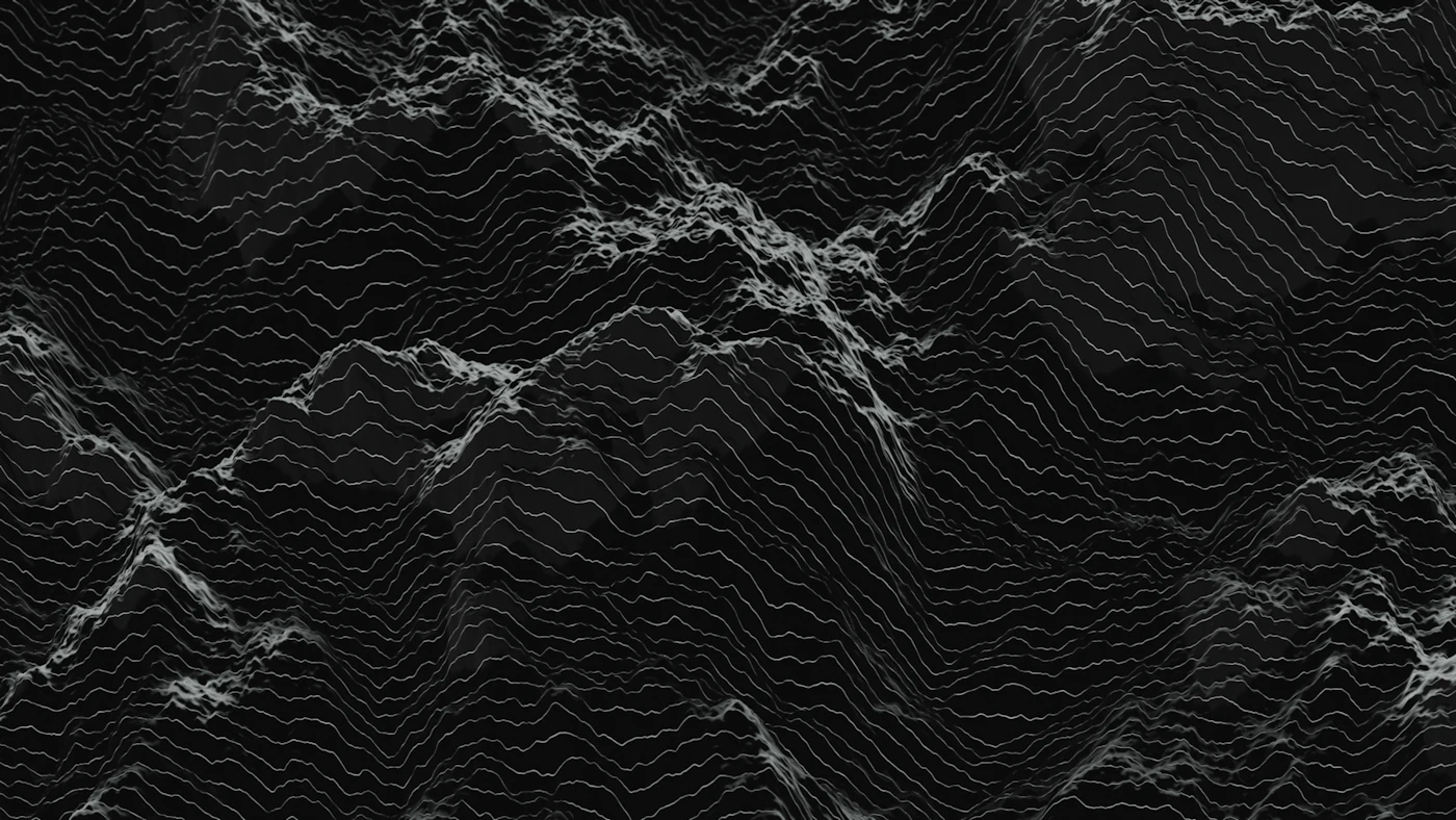 Abstract dark terrain rendered as contour lines